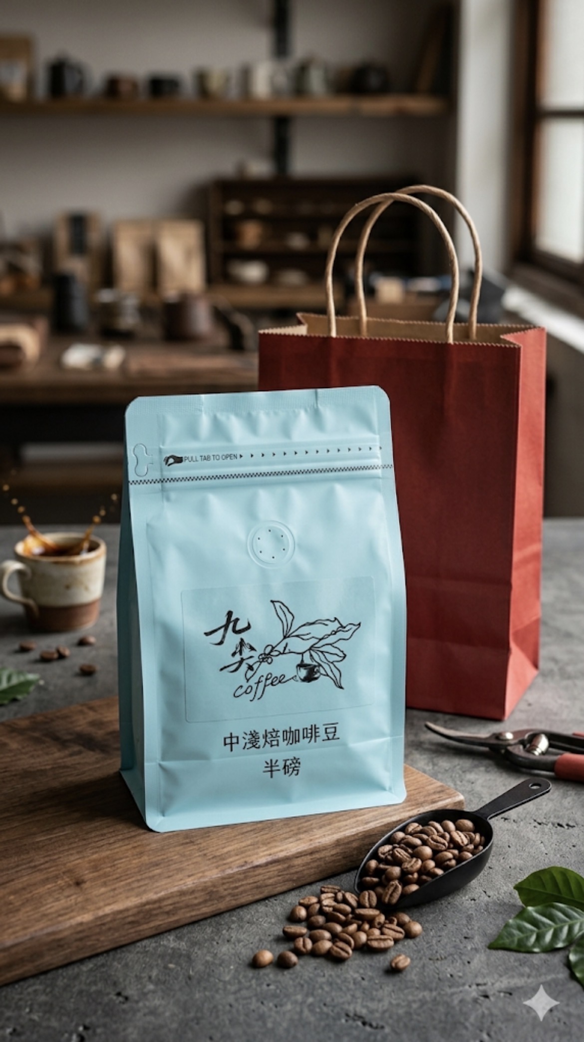 九尖咖啡豆包裝展示