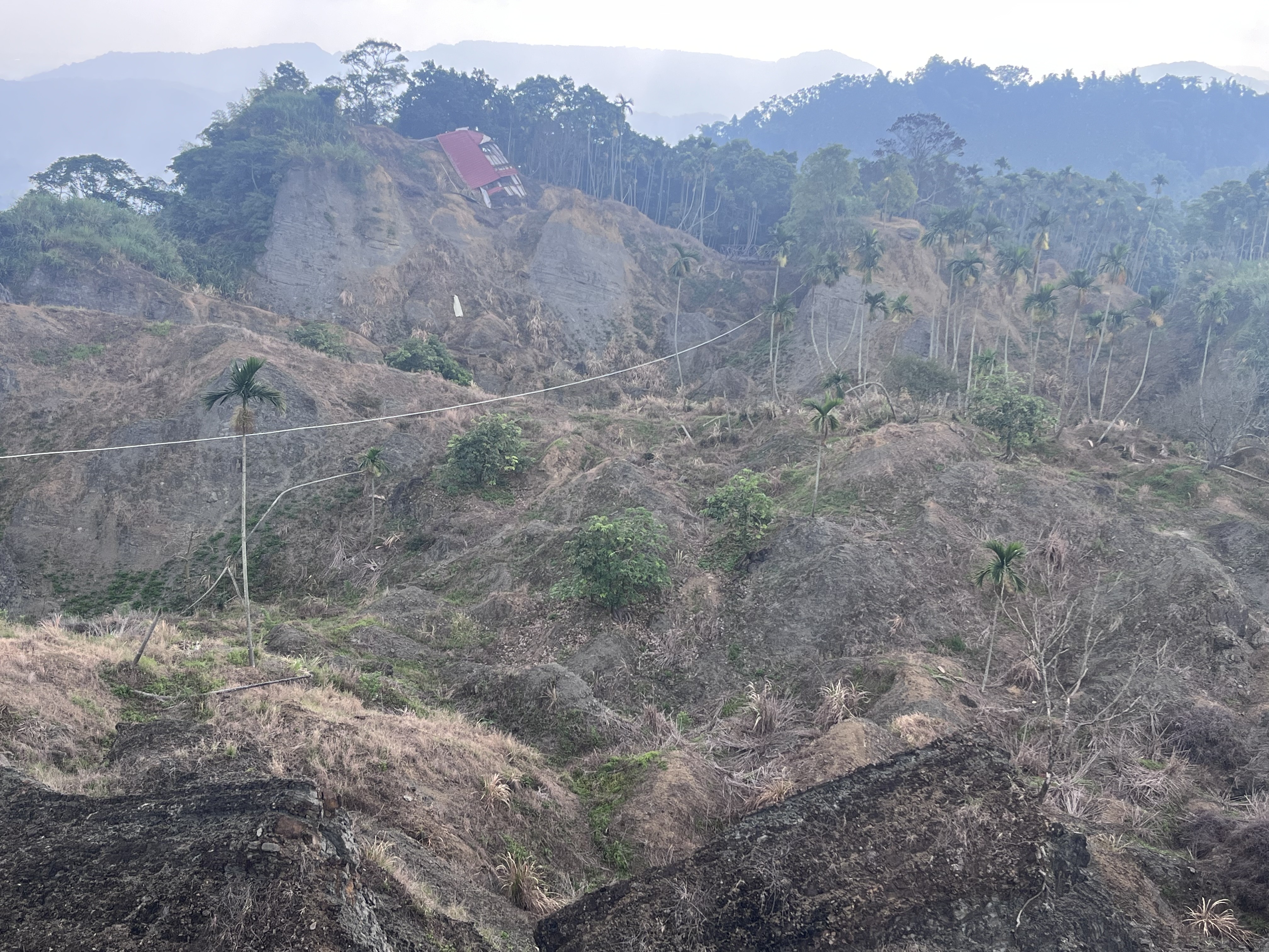 九份二山「震爆點」現況實拍,可見裸露山坡、岩層與周圍植被